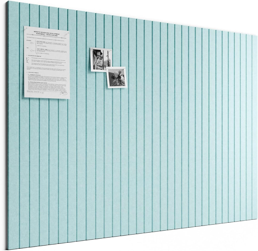 Large Felt Bulletin Board, 48" x 36" Cork Board Alternative, 12-Pack Fine Stripe Felt Wall Tiles with 30 Push Pins and 70 Adhesive Tabs, Ideal for Office, Home & Classroom, Teal Blue