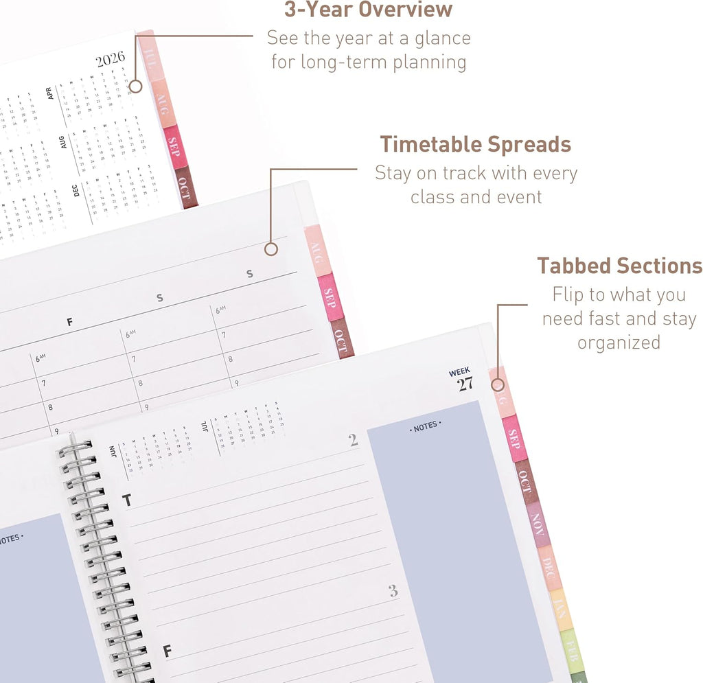 Rileys Academic Planner 2026-2027, Daily, Weekly & Monthly Planner, July 2026 - June 2027, Student Notes Pages, Twin-Wire Binding Weekly Agenda for School & Work (21.6 x 28 cm, Blue)