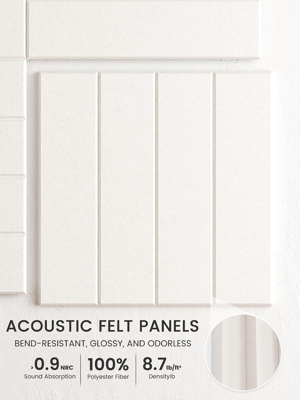 Large Felt Bulletin Board, Cork Board Alternative, Felt Wall Tiles with 30 Push Pins and Adhesive Tabs, Ideal for Office, Home & Classroom Decor, 12-Pack Bold Stripe-Milky White