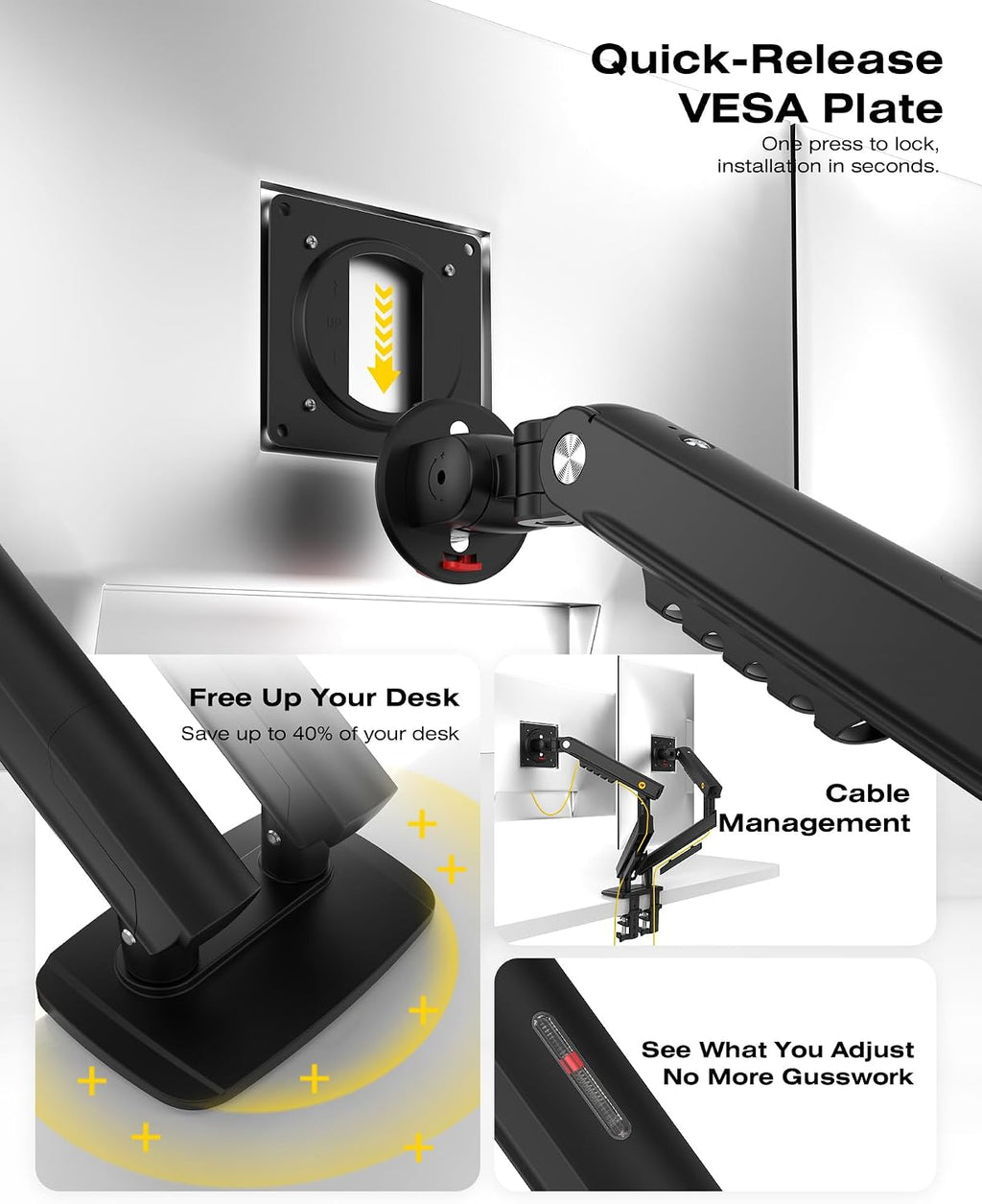 NB SmooVex? Dual Monitor Mount, Dual Monitor Stand fits up to 32 Inch, Mechanical Spring Monitor Arm, VESA 75/100 mm, Model-A5C (Black-Dual)