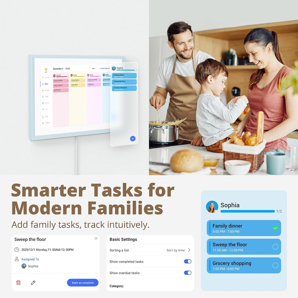 10.1" Digital Calendar Swappable Dual Frame Chore Chart – 1080P Full HD Interactive Touchscreen, 2026 Smart Family Planner, Digital Calendar Wall & Desk Mountable for Seamless Scheduling
