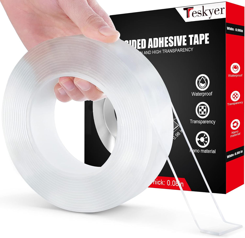 Double Sided Tape Heavy Duty, Strong Adhesive Multipurpose Mounting Tape, Removable and Reusable Transparent Tape(16.4ft /Roll, 0.98in Wide) | Heavy Duty, Strong Adhesive, Multipurpose Mounting, Removable and Reusable, Transparent