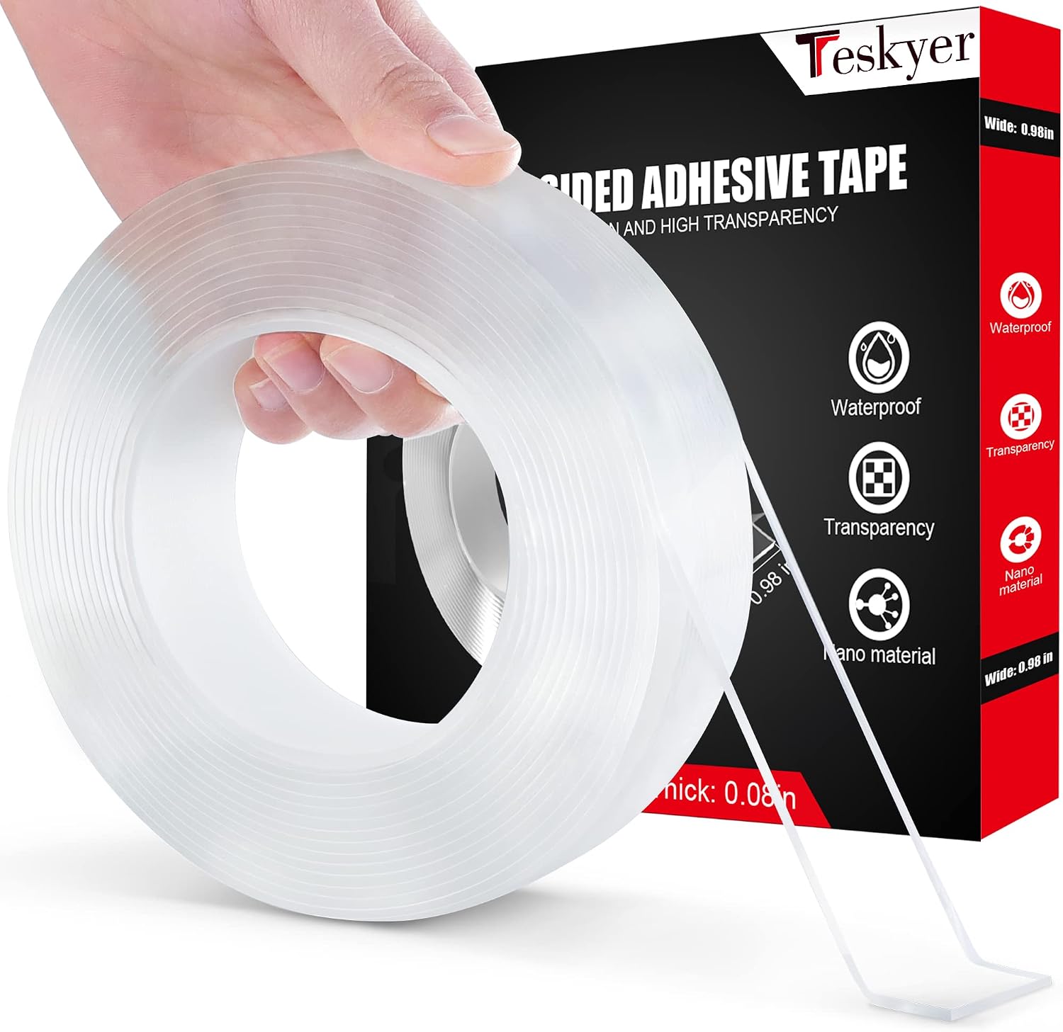 Double Sided Tape Heavy Duty, Strong Adhesive Multipurpose Mounting Tape, Removable and Reusable Transparent Tape(16.4ft /Roll, 0.98in Wide) | Heavy Duty, Strong Adhesive, Multipurpose Mounting, Removable and Reusable, Transparent