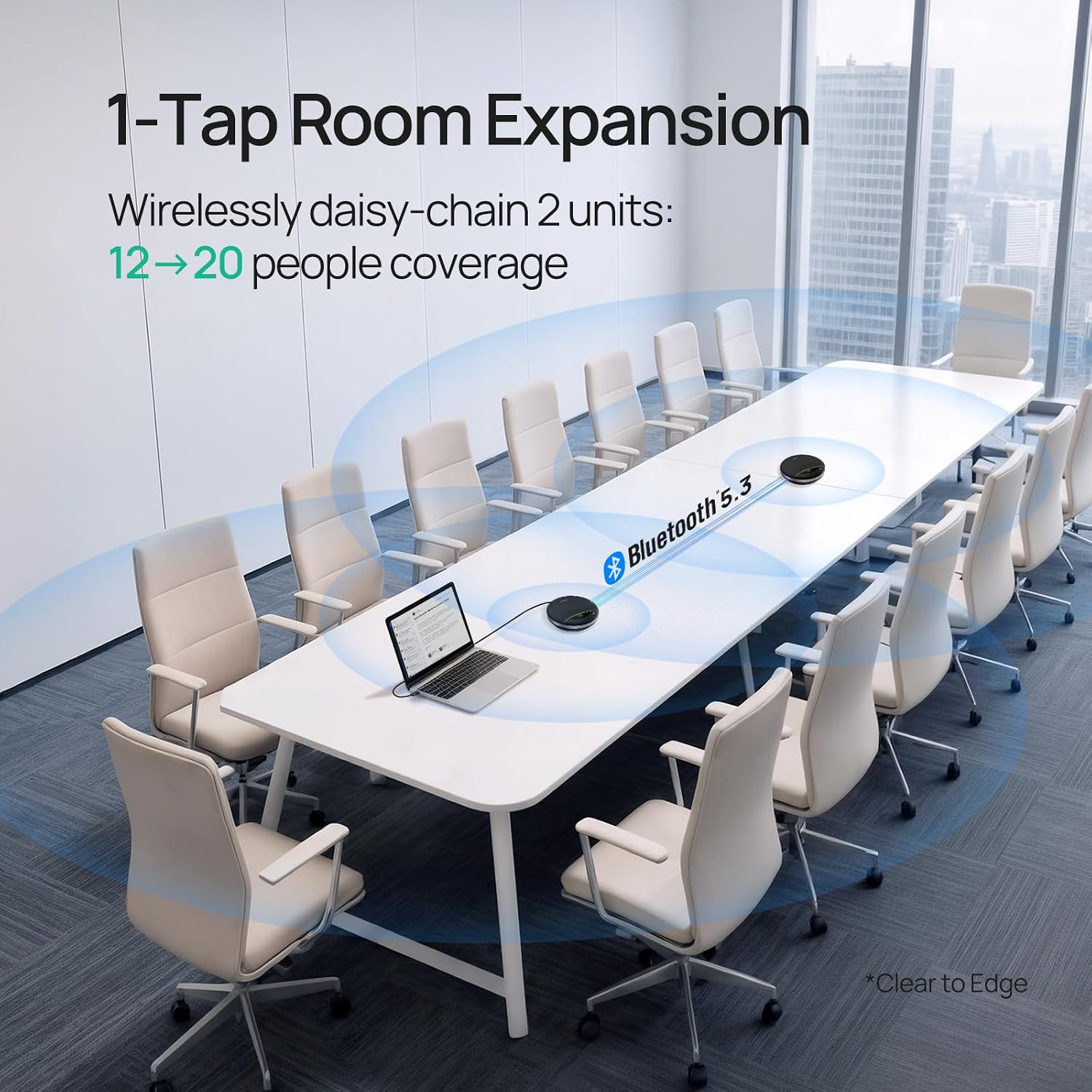 Bluetooth Speakerphone SP96 Support Daisy-Chain 26H Talk Time Teams Certified 65mm Conference Speaker and 6 Microphones Smart AI Noise-Canceling 5m Voice Pickup Radius 1.2m USB C/A 400g