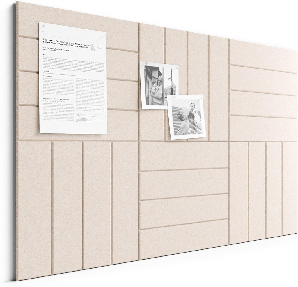 Large Felt Bulletin Board, 36" x 24" Cork Board Alternative, 6-Pack Bold Stripe Felt Wall Tiles with 30 Push Pins and 40 Adhesive Tabs, Ideal for Office, Home & Classroom, Oatmeal