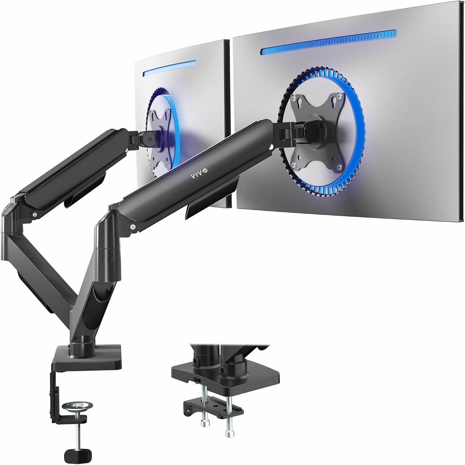 Dual Monitor up to 32 inches and 19.8 lbs per Screen, Pneumatic Arm Desk Mount, Articulating Counterbalance, VESA Stand, Classic, STAND-V002O