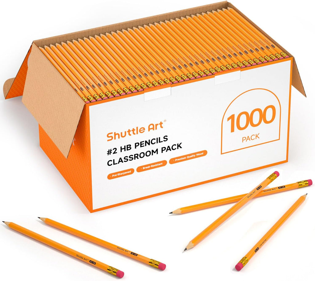 Wood-Cased #2 HB Pencils, 1000 Pack Sharpened Yellow Pencils with Erasers, Bulk Pack Graphite Pencils for School and Teacher Supplies, Writing, Drawing and Sketching