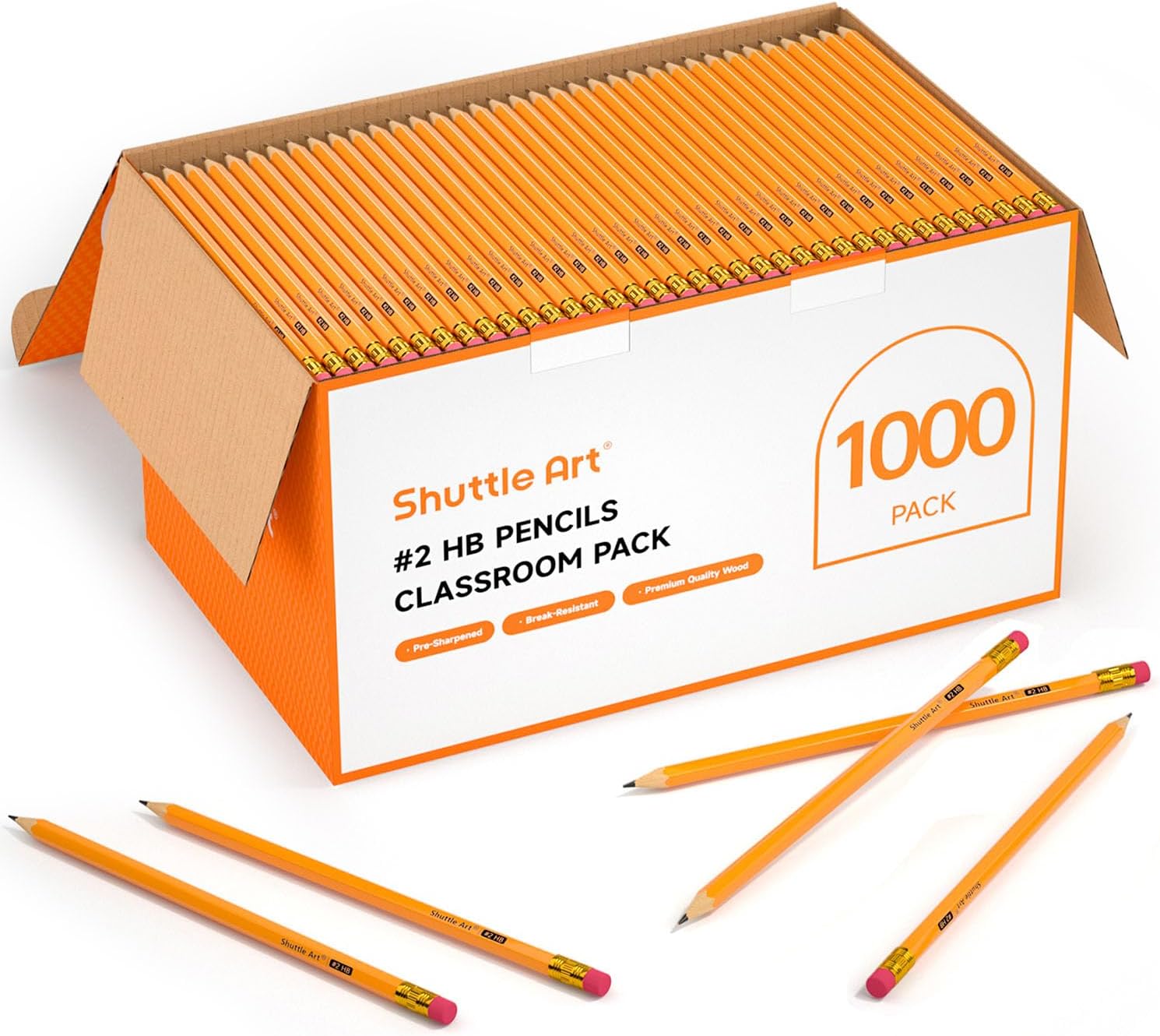 Wood-Cased #2 HB Pencils, 1000 Pack Sharpened Yellow Pencils with Erasers, Bulk Pack Graphite Pencils for School and Teacher Supplies, Writing, Drawing and Sketching