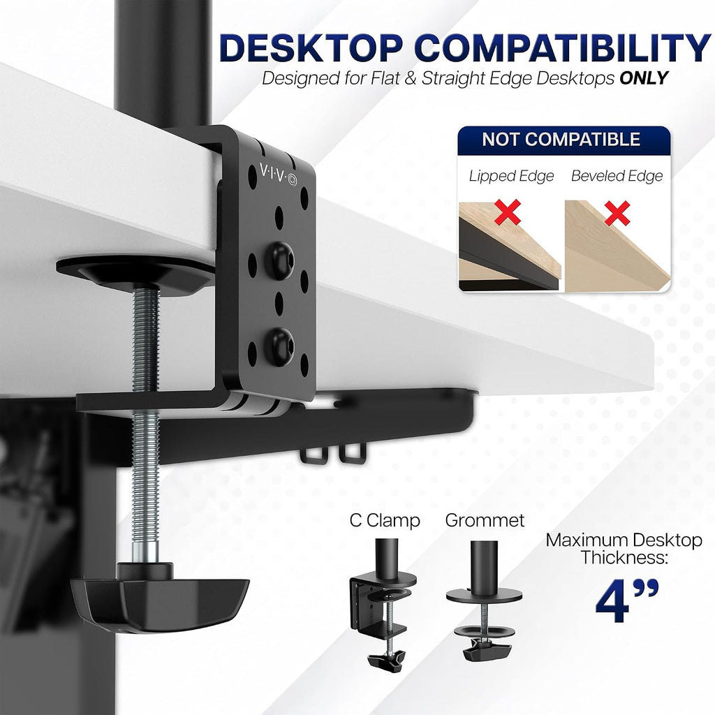 Extra Tall Single Monitor Desk Mount Stand with 39 inch Pole. Features Full Adjustability - Tilt and Articulation, Holds 13 to 32 inch Screens up to 22 lbs with VESA Mounting, Black, STAND-V011