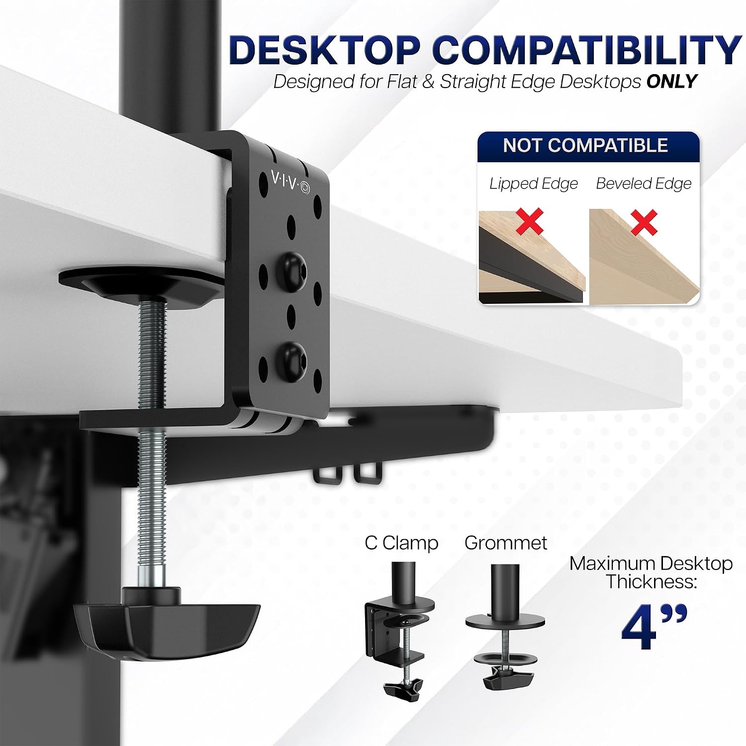 Extra Tall Single Monitor Desk Mount Stand with 39 inch Pole. Features Full Adjustability - Tilt and Articulation, Holds 13 to 32 inch Screens up to 22 lbs with VESA Mounting, Black, STAND-V011