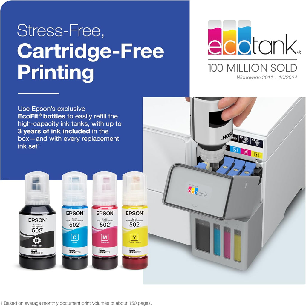 EcoTank ET-4950 Wireless All-in-One Color Supertank Printer with up to 3 Years of Ink Refillable Tanks, Perfect for Office, 18 PPM, 2.4" Colorful Touchscreen, Auto Document Feeder - White
