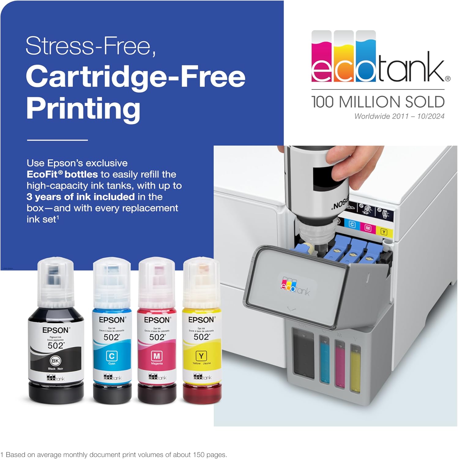 EcoTank ET-4950 Wireless All-in-One Color Supertank Printer with up to 3 Years of Ink Refillable Tanks, Perfect for Office, 18 PPM, 2.4" Colorful Touchscreen, Auto Document Feeder - White