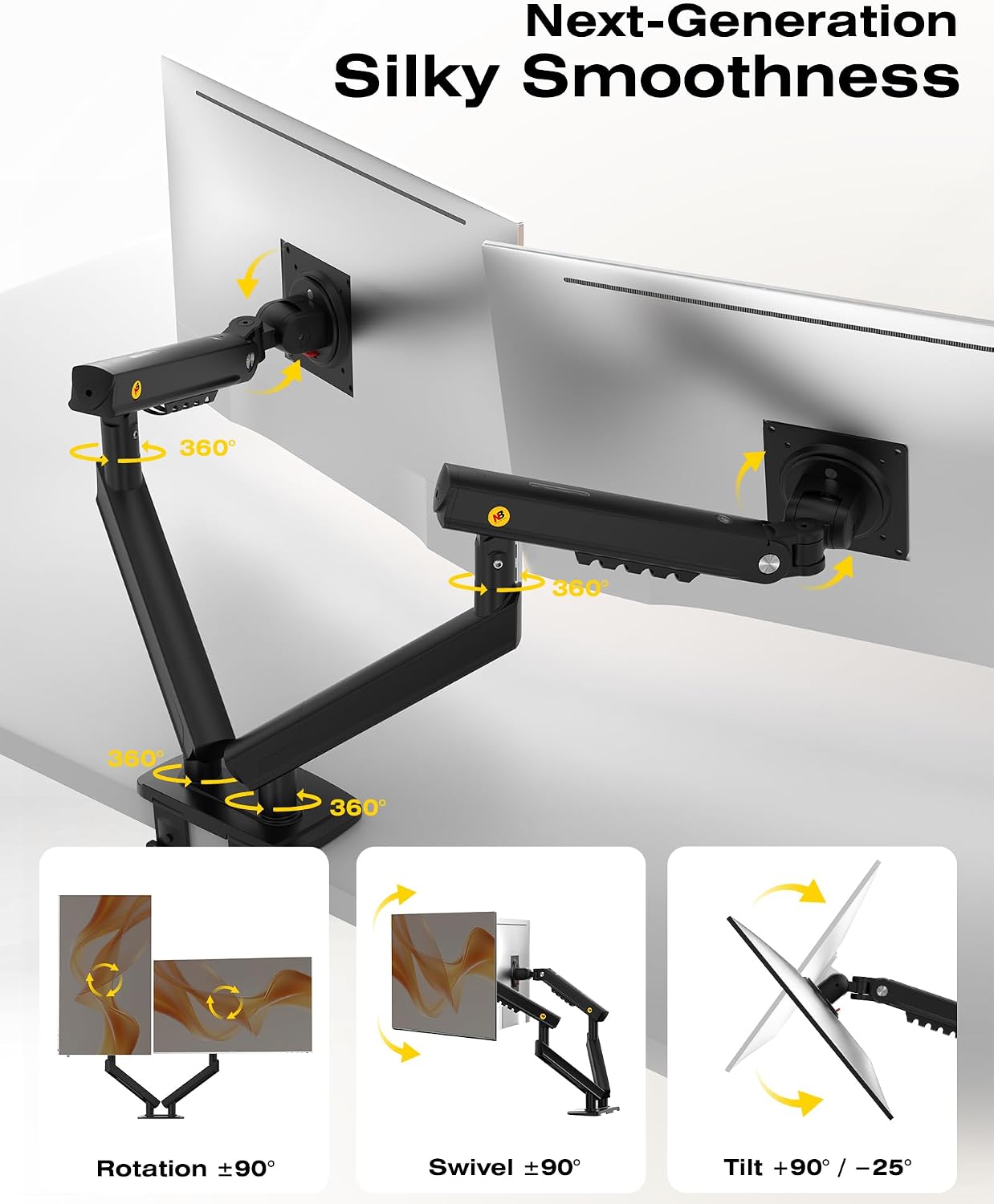 NB SmooVex? Dual Monitor Mount, Dual Monitor Stand fits up to 32 Inch, Mechanical Spring Monitor Arm, VESA 75/100 mm, Model-A5C (Black-Dual)