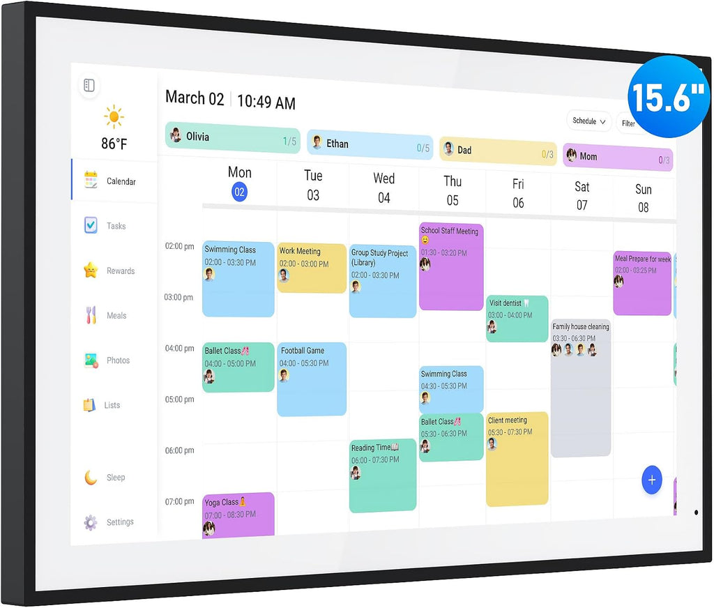 Digital Calendar, 15.6 Inch Wall Planner Electronic Calendar & Chore Chart, Smart Touchscreen Interactive Display for Family Schedules, Great for Organizing Your Routines, Wall & Desk Mountable, Gifts for Women Men, Gifts for Mom Dad