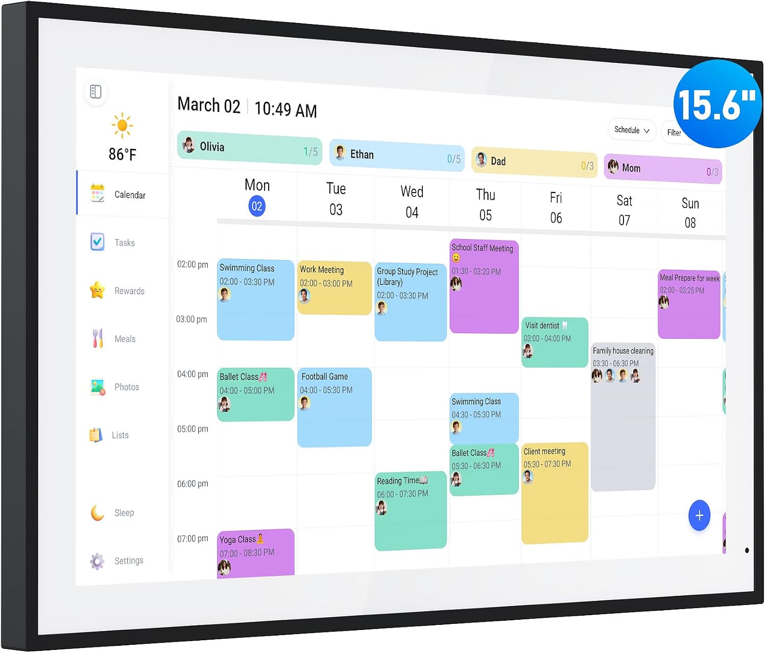 Digital Calendar, 15.6 Inch Wall Planner Electronic Calendar & Chore Chart, Smart Touchscreen Interactive Display for Family Schedules, Great for Organizing Your Routines, Wall & Desk Mountable, Gifts for Women Men, Gifts for Mom Dad