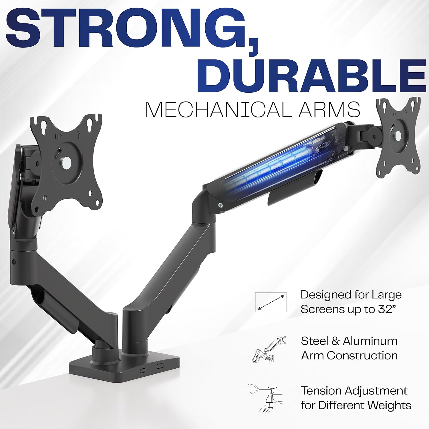 Dual Monitor up to 32 inches and 19.8 lbs per Screen, Pneumatic Arm Desk Mount, Articulating Counterbalance, VESA Stand, Classic, STAND-V002O