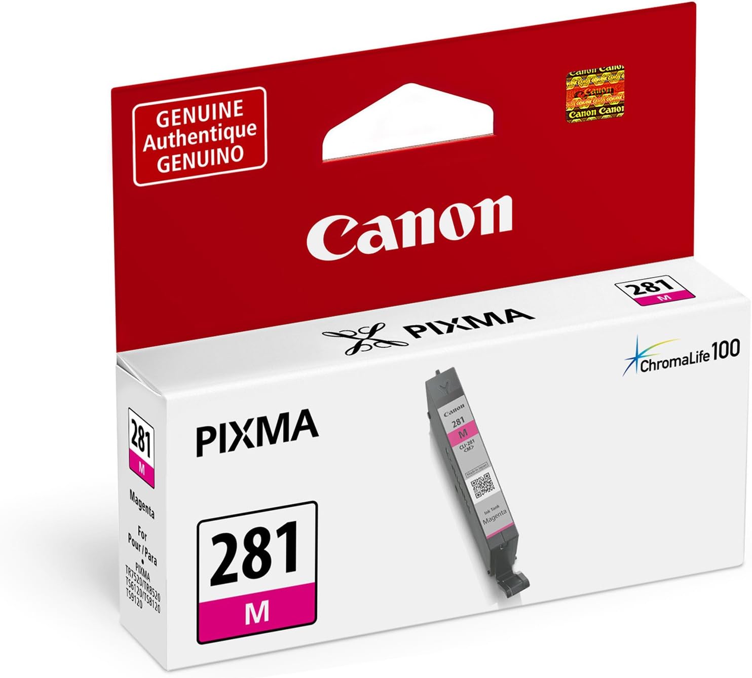 Genuine Ink Cartridges CLI-281 Magenta (1 Count), Original Printer Ink for PIXMA TR7620 / TR8520 / TS6220 Printers (Pack of 2)
