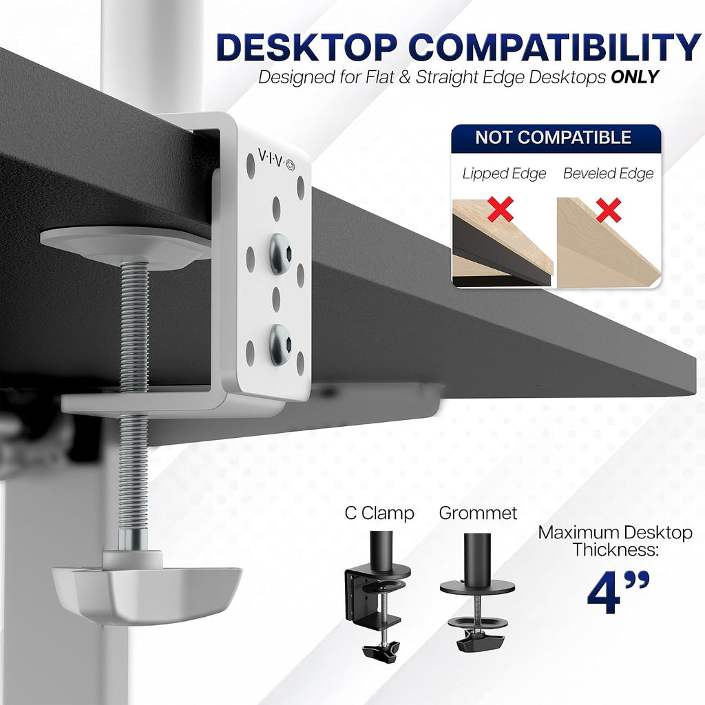 Extra Tall Single Monitor Desk Mount Stand with 39 inch Pole, Features Full Adjustability - Tilt and Articulation, Holds 13 to 32 inch Screens up to 10kg with VESA Mounting, White, STAND-V011W