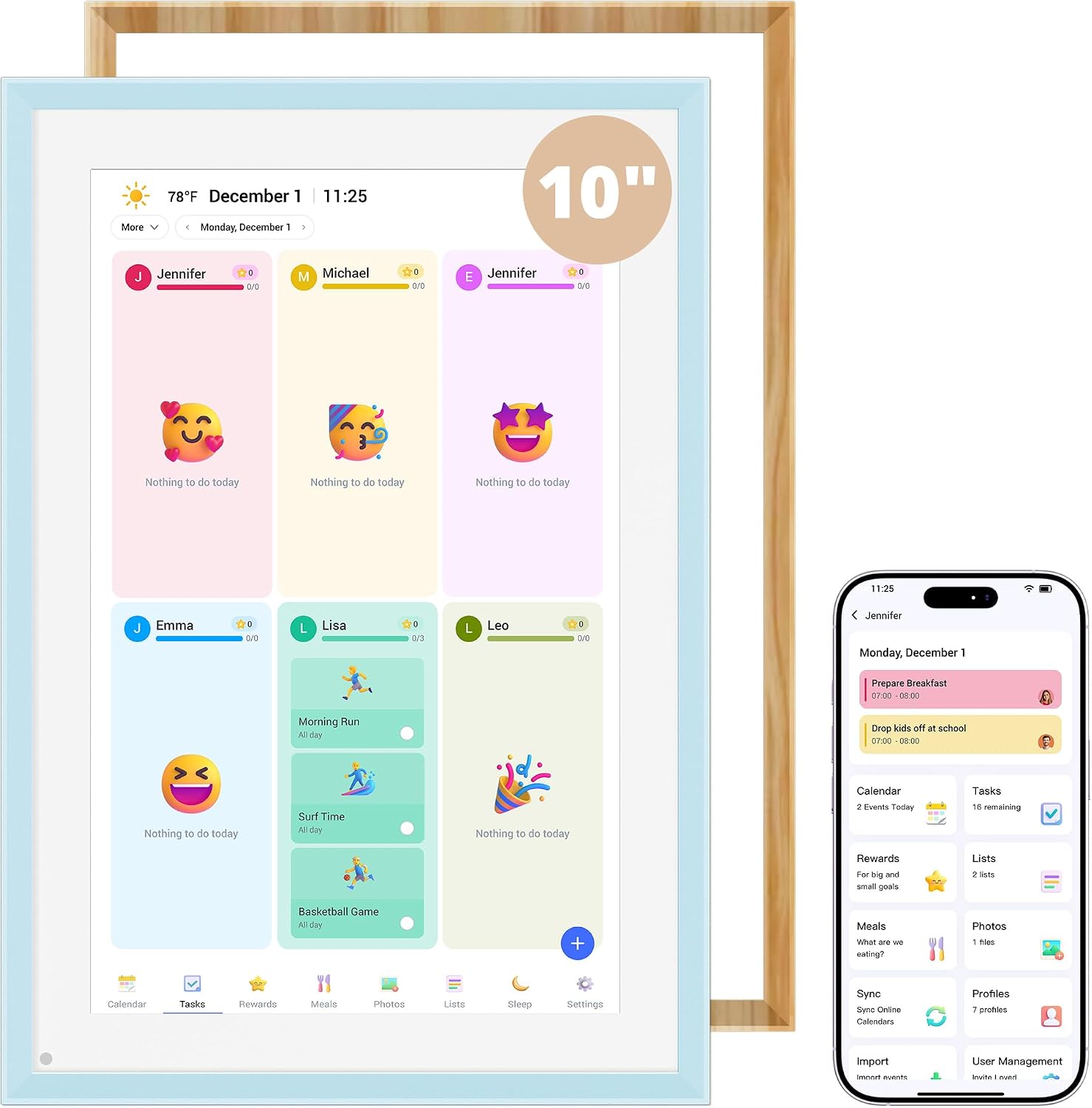 10.1" Digital Calendar Swappable Dual Frame Chore Chart – 1080P Full HD Interactive Touchscreen, 2026 Smart Family Planner, Digital Calendar Wall & Desk Mountable for Seamless Scheduling