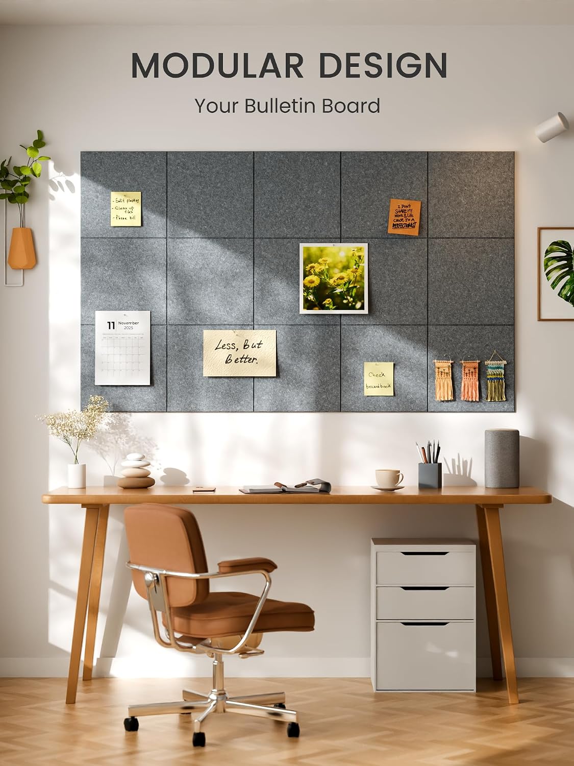 Large Felt Bulletin Board, 48" x 36" Cork Board Alternative, 12-Pack Solid Felt Wall Tiles with 30 Push Pins and 70 Adhesive Tabs, Ideal for Office, Home & Classroom, Blue Gray