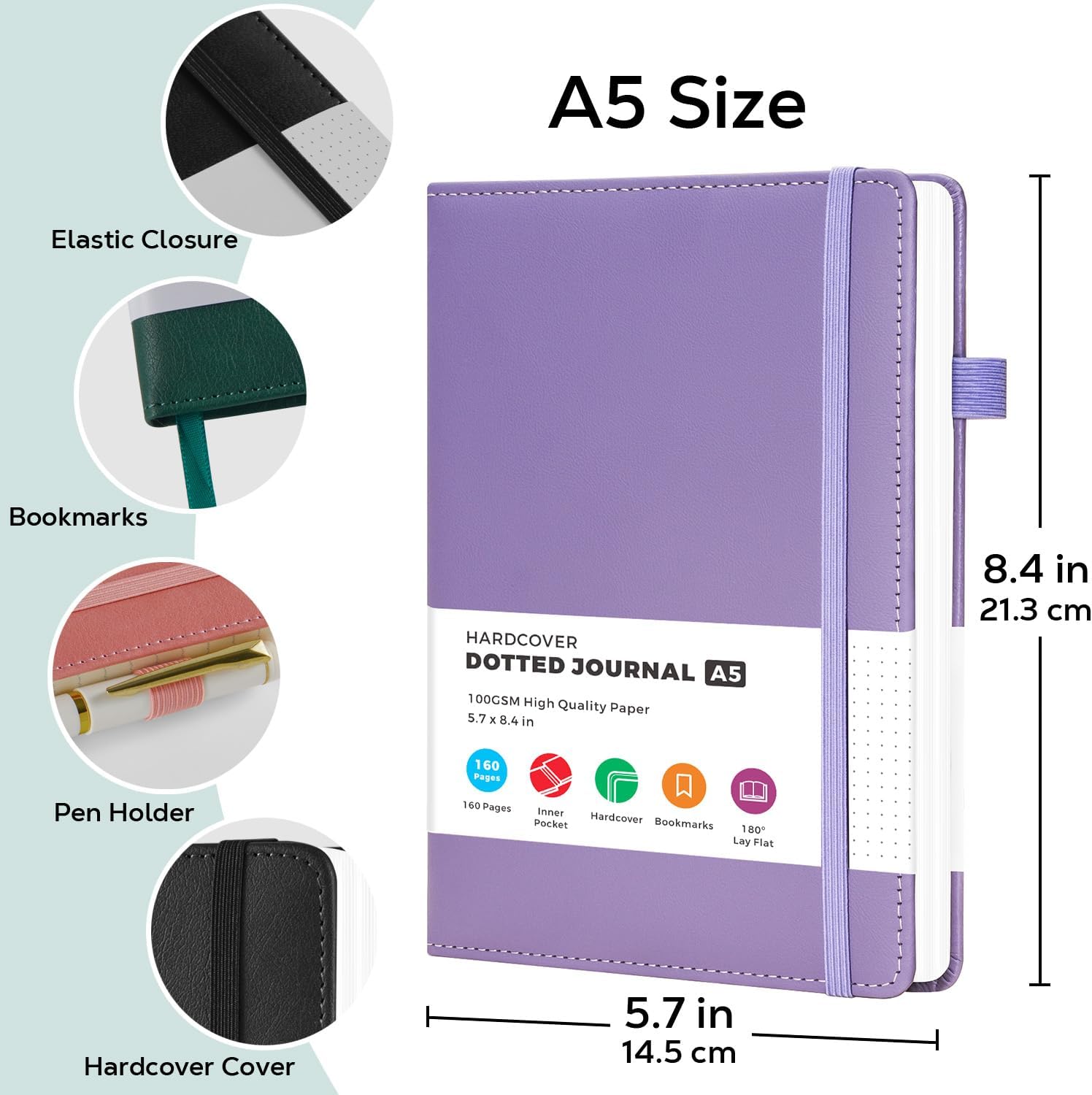 2 Pack Bullet Dotted Notebook Journals for Women, A5 Leather Journal Note Book with 100 GSM Dot Grid Paper, Pink & Purple Notebooks for Writing Work, Office School Supplies, 5.7"x8.4"
