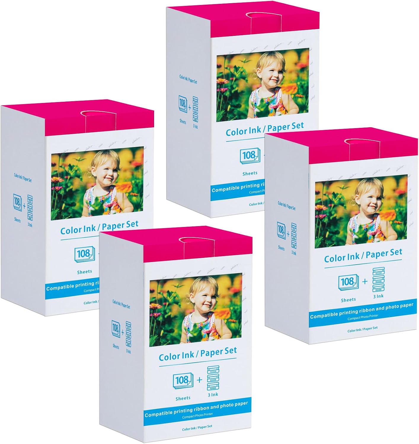 4 Pack Compatible Canon Selphy CP1300 CP1500 Ink and Paper KP-108IN Includes 432 Sheets and 12 Ink Cassettes