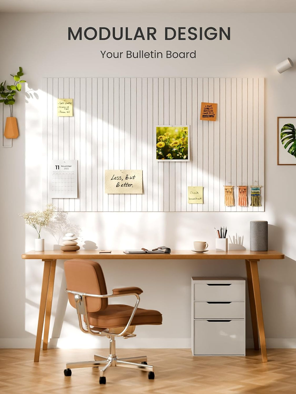 Large Cork Board Alternative - Slat Wall Paneling, Felt Bulletin Board Tiles for Office Decor, Push pin Board Office Wall Organizer -8 Vertical Stripes-12-Pack-Milky White