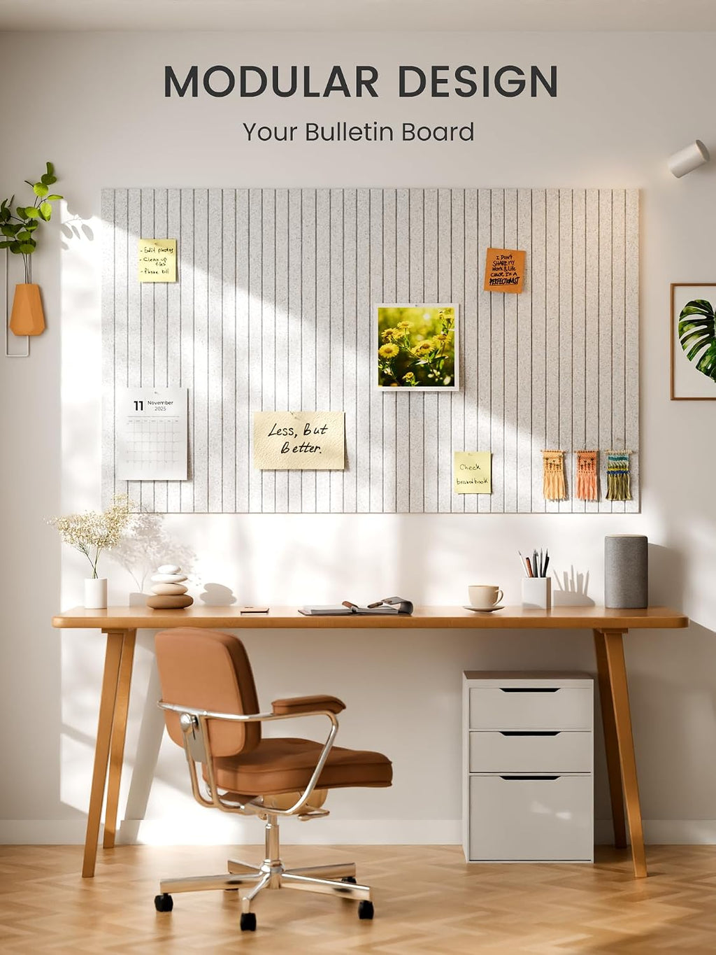 Large Felt Bulletin Board, 48" x 36" Cork Board Alternative, 12-Pack Fine Stripe Felt Wall Tiles with 30 Push Pins and 70 Adhesive Tabs, Ideal for Office, Home & Classroom, Light Gray