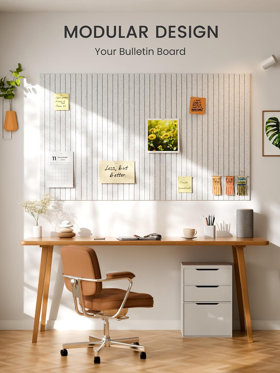 Large Felt Bulletin Board, 48" x 36" Cork Board Alternative, 12-Pack Fine Stripe Felt Wall Tiles with 30 Push Pins and 70 Adhesive Tabs, Ideal for Office, Home & Classroom, Light Gray