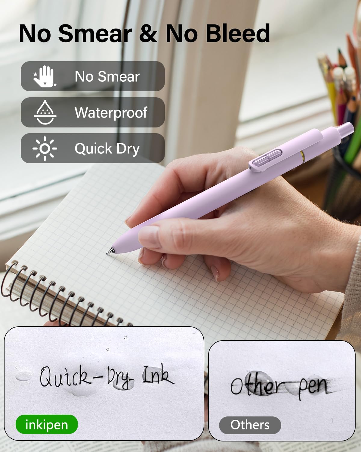 8-Pack Gel Pens, 0.5mm Black Ink Pens Fine Point Smudge-Proof & Fast-Drying, Smooth Ink Retractable Pen for Left Handed School Office Supplies