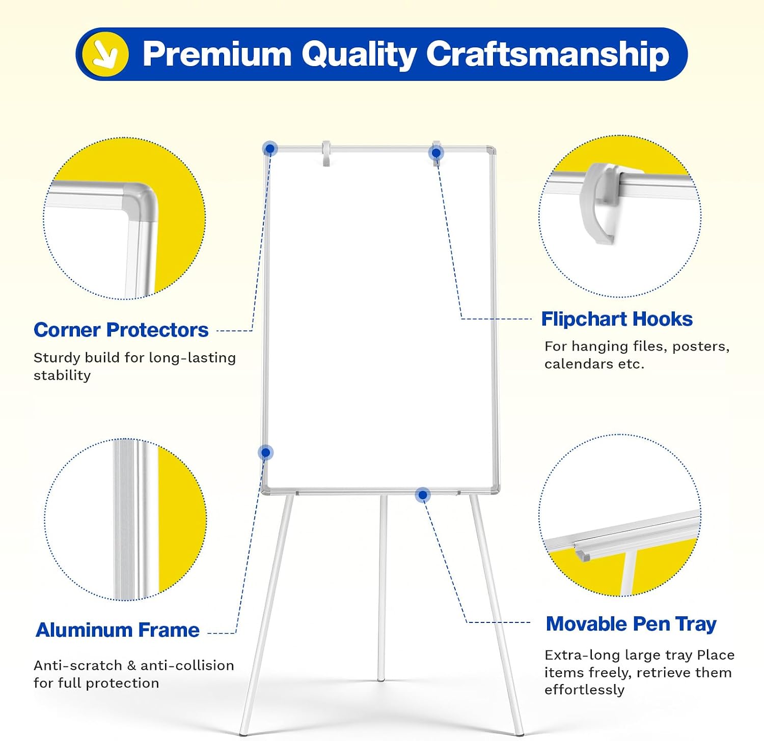 Magnetic Whiteboard Easel, 36"x24" | Height Adjustable Flipchart Easel with Stand, Large Aluminium Frame White Board for Office or Teaching at Home & Classroom