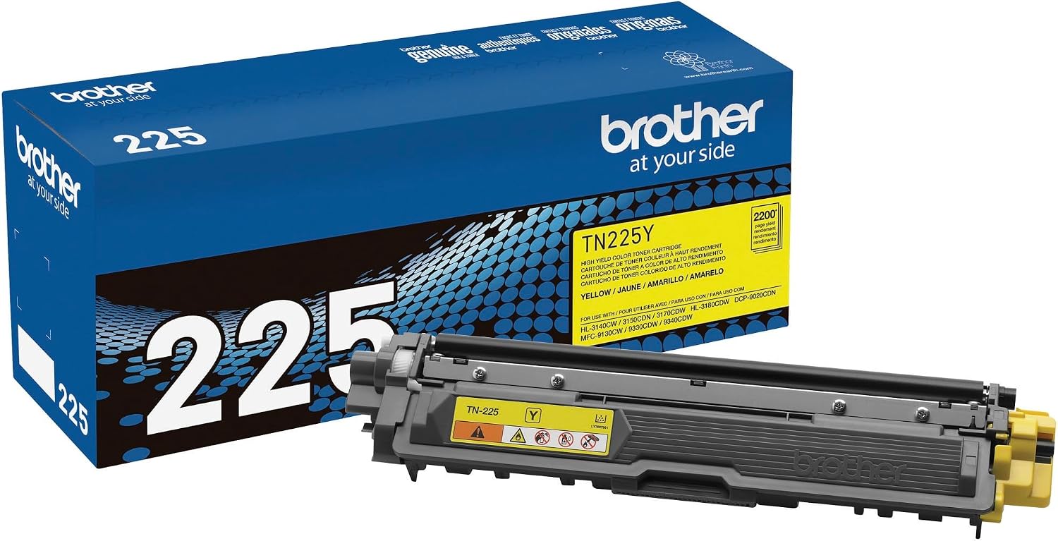Original TN225Y High-Yield Yellow Toner Cartridge, Higher Yield for Value, Original Toner Replacement cartridges, Toner for Laser Printers HL-3140CW, HL-3170CDW, MFC-9130CW, and More