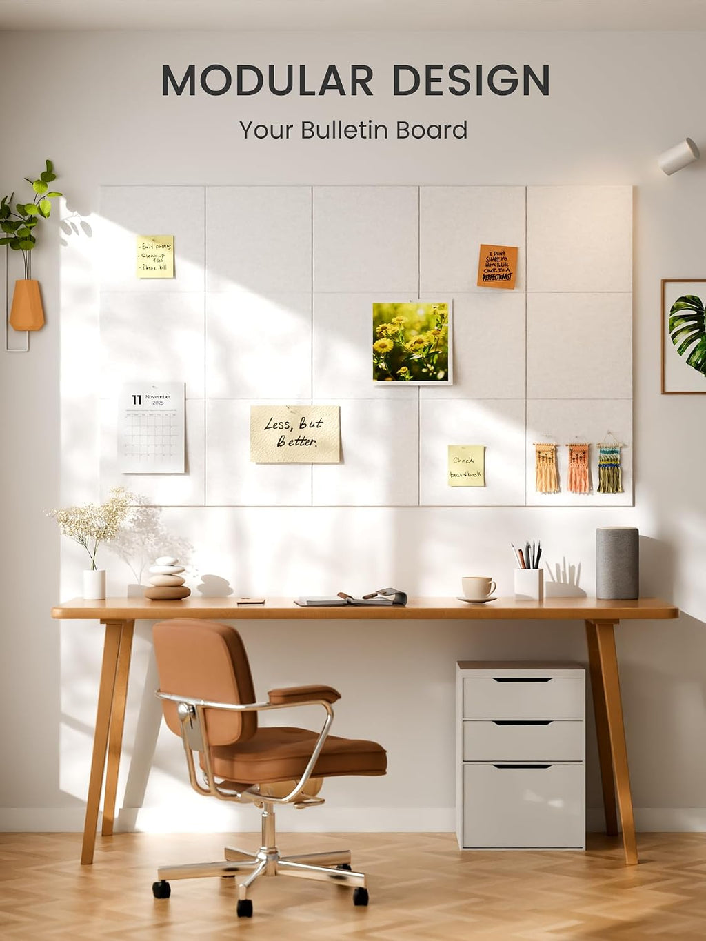 Large Cork Board Alternative - Slat Wall Paneling, Felt Bulletin Board Tiles for Office Decor, Push pin Board Office Wall Organizer -6-Pack-Milky White