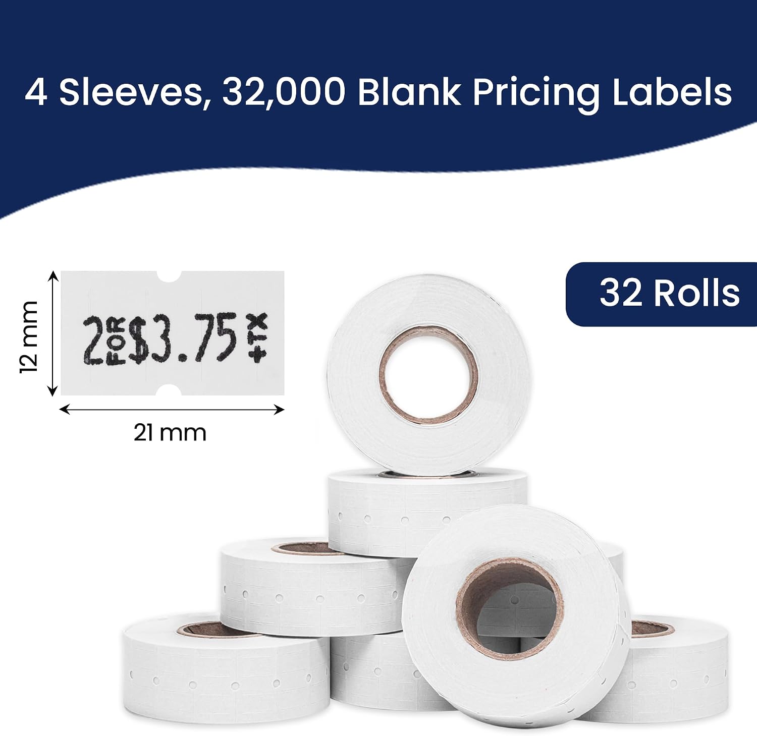 1 Line White Labels - 32 Rolls, 4 Sleeves, 32,000 Blank Price and Date Gun Labels for 1 Line Price and Date Guns - Made in USA