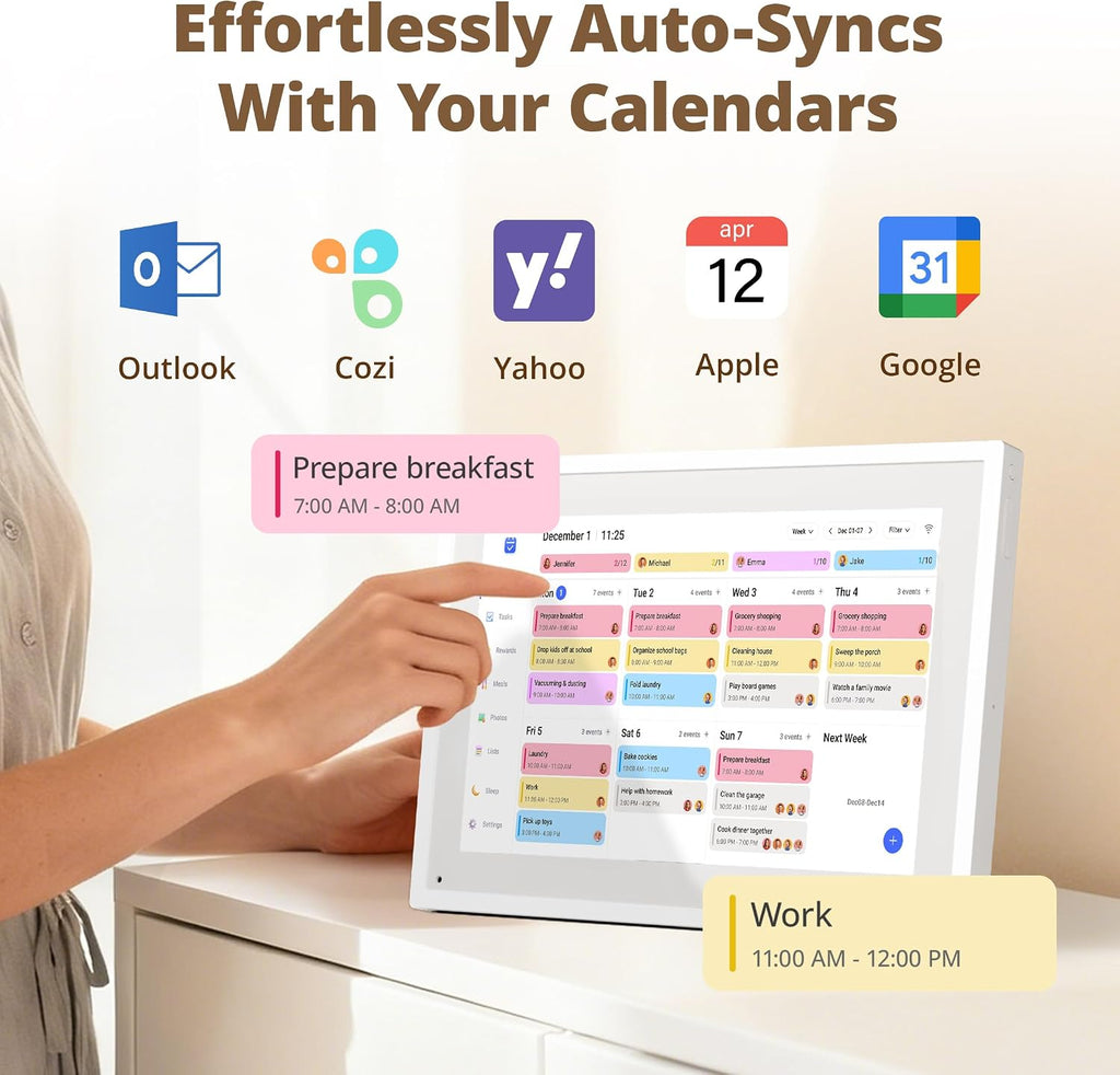 10.1" Digital Calendar Chore Chart, 1080P Full HD Interactive Touchscreen, 2026 Smart Family Planner, Electronic Calendar Desk Mountable for Seamless Scheduling, Calendrier numerique
