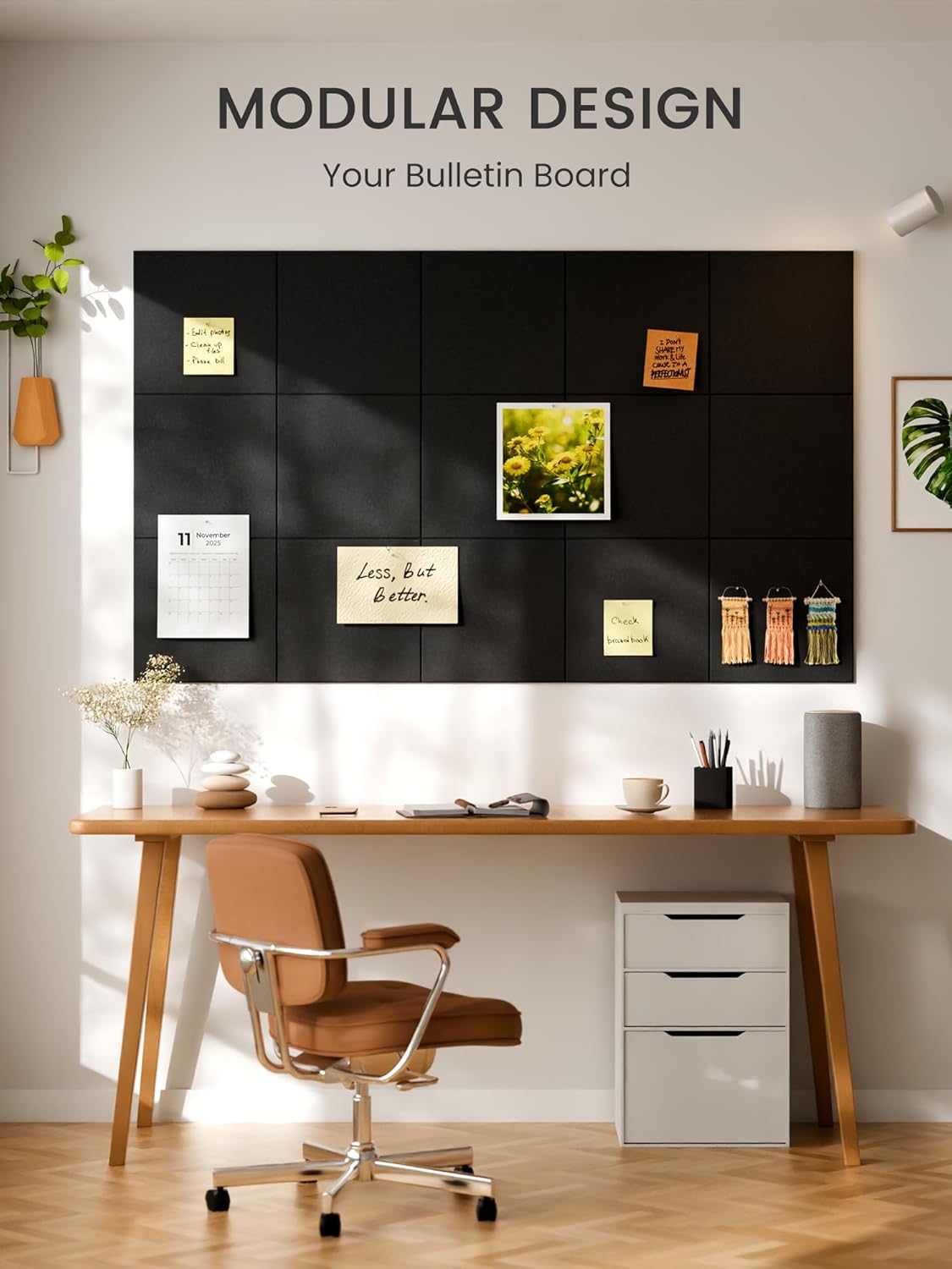 Large Cork Board Alternative - Slat Wall Paneling, Felt Bulletin Board Tiles for Office Decor, Push pin Board Office Wall Organizer -12-Pack-Black