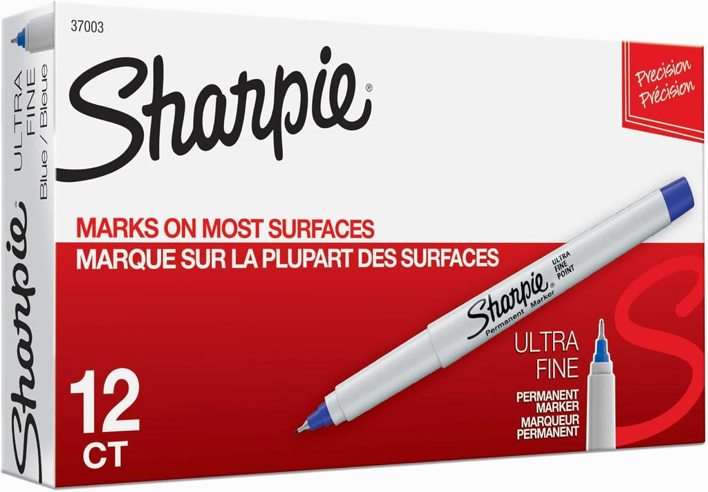 Permanent Markers, Ultra Fine Point, Blue, 12 Count