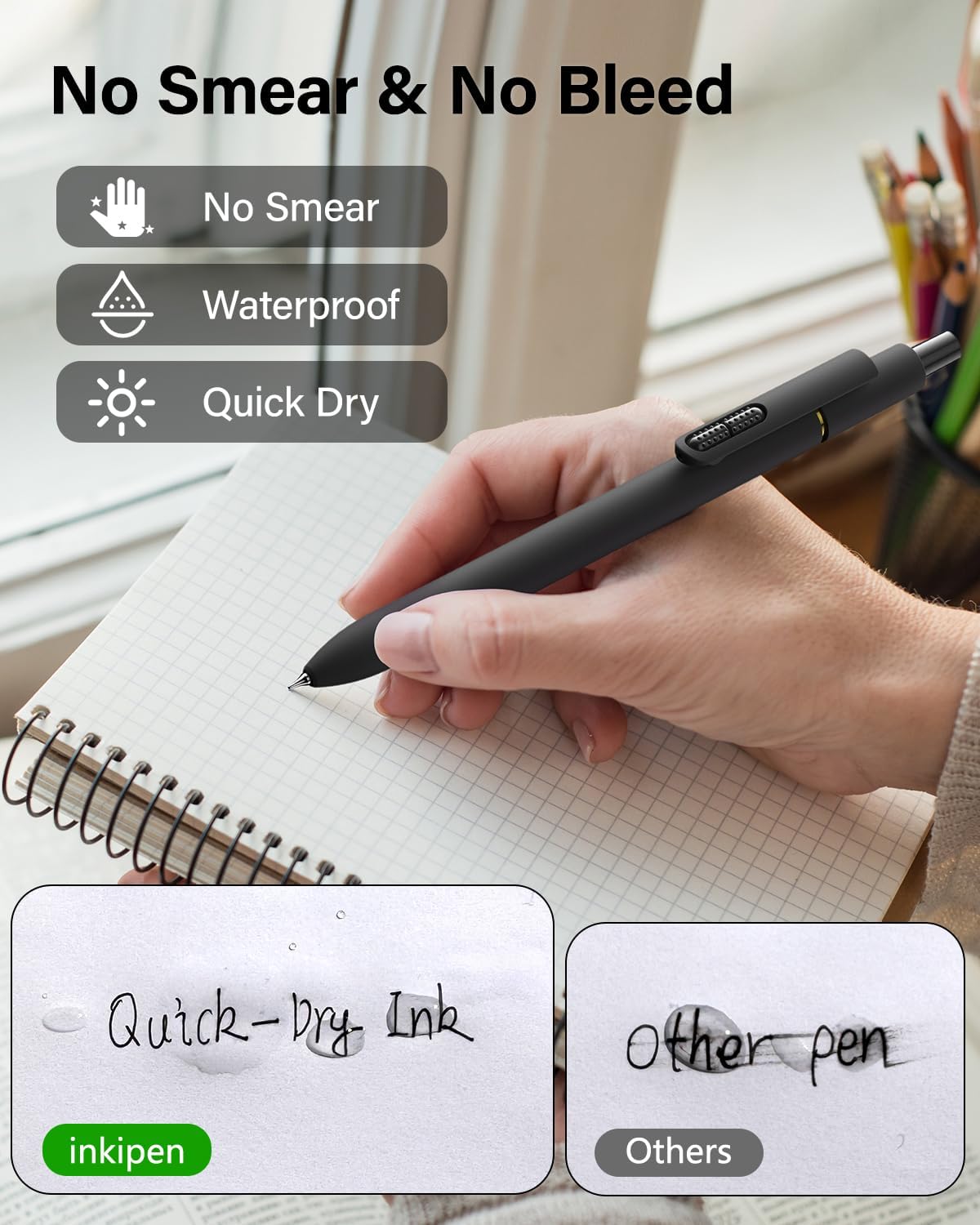 8-Pack 0.5mm Black Gel Pens, Retractable Needle Tip Non-Smear Black Quick-Drying Ink Pens, Comfort Grip for Left-Handed & Smooth Writing School, Office, Exams (Dark Black)