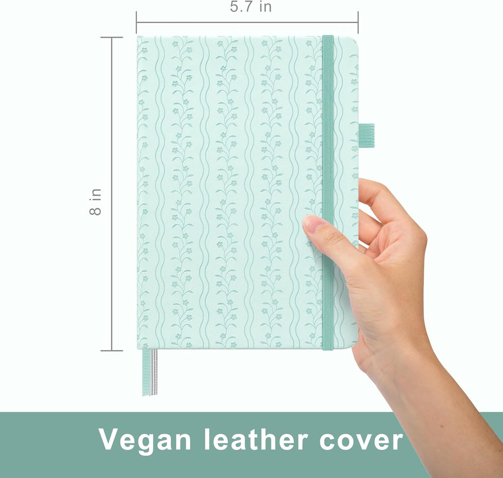 And Per Se Dotted Journal Notebook with Pattern, A5 Leather Hardcover, 160 Pages 100 GSM Thick Paper Bullet Journal with vegan Leather Cover Lay Flat 3 Sticker Sheets & Expandable Pocket - 5.7" x 8"（Light Blue）