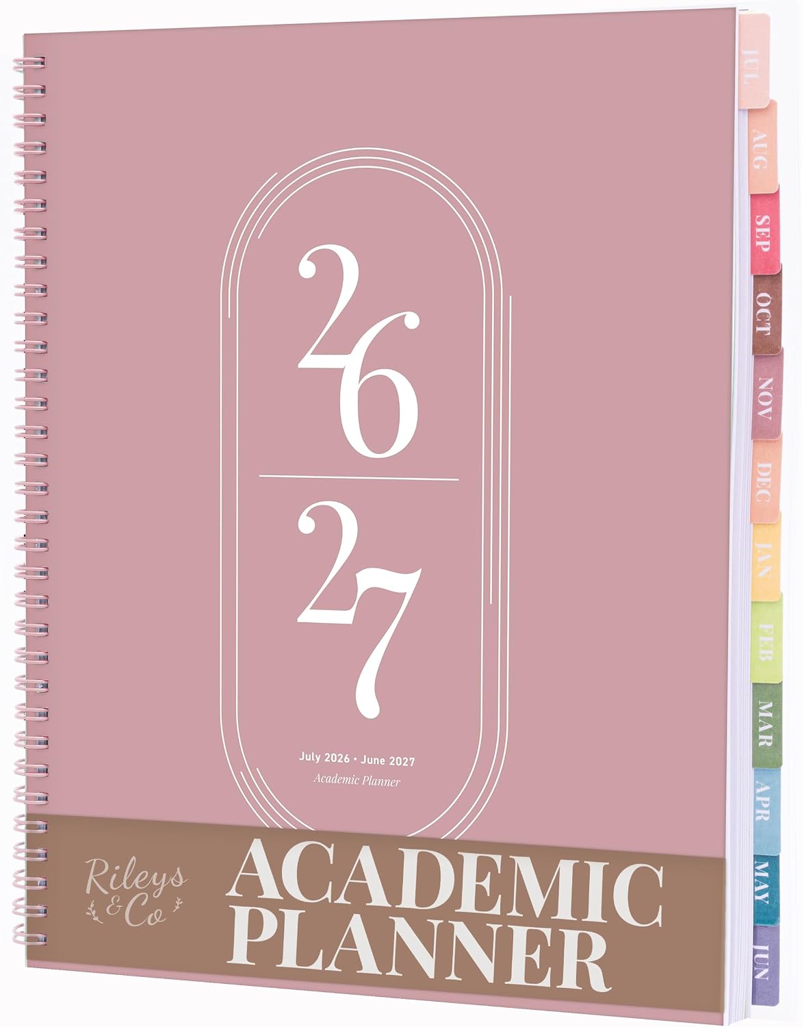 Rileys Academic Planner 2026-2027, Daily, Weekly & Monthly Planner, July 2026 - June 2027, Student Notes Pages, Twin-Wire Binding Weekly Agenda for School & Work (21.6 x 28 cm, Pink)