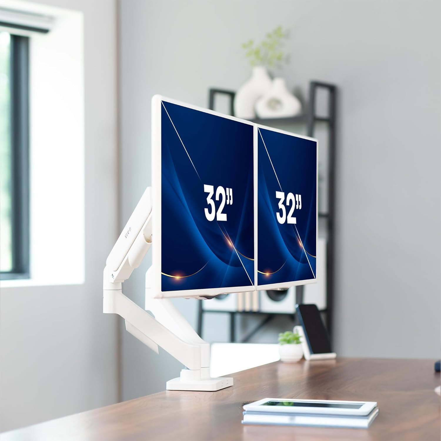 Dual Monitor Stand, Fully Adjustable Arms for 17 to 32 inch Screens, Mechanical Articulating Desk Mount, Gaming and Office Setups, VESA 75x75, 100x100, Max 19.8 lbs, Classic, White, STAND-V002OW