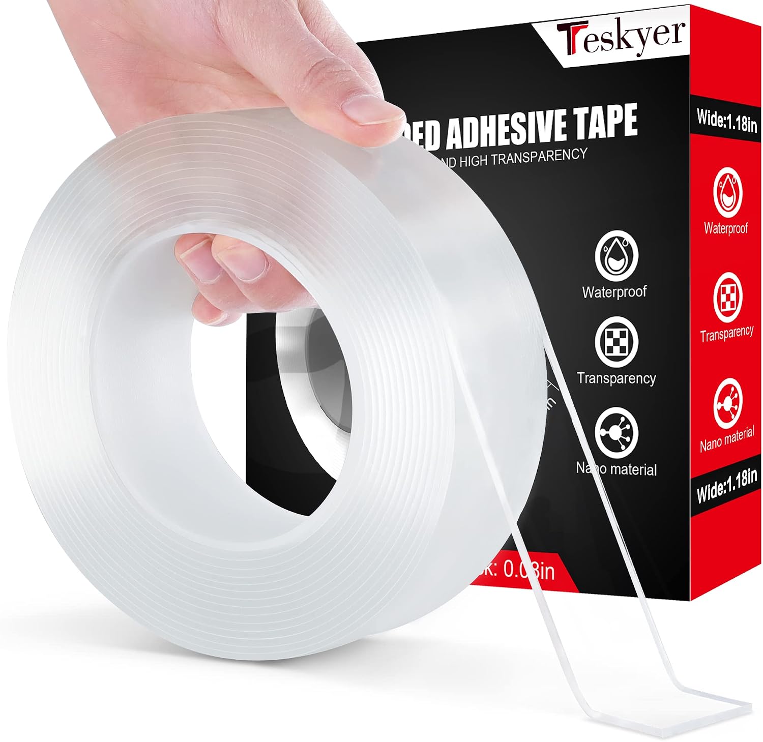 Double Sided Tape Heavy Duty, Strong Adhesive Multipurpose Mounting Tape, Removable and Reusable Transparent Tape(16.4ft /Roll, 1.18in Wide) | Heavy Duty, Strong Adhesive, Multipurpose Mounting, Removable and Reusable, Transparent