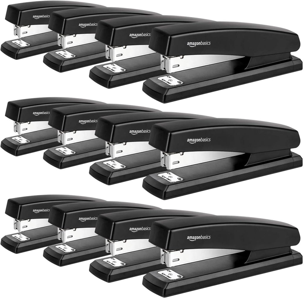 Basics 25-Sheet Capacity, Non-Slip, Office Desk Stapler with 1000 Staples, Black - Pack of 12