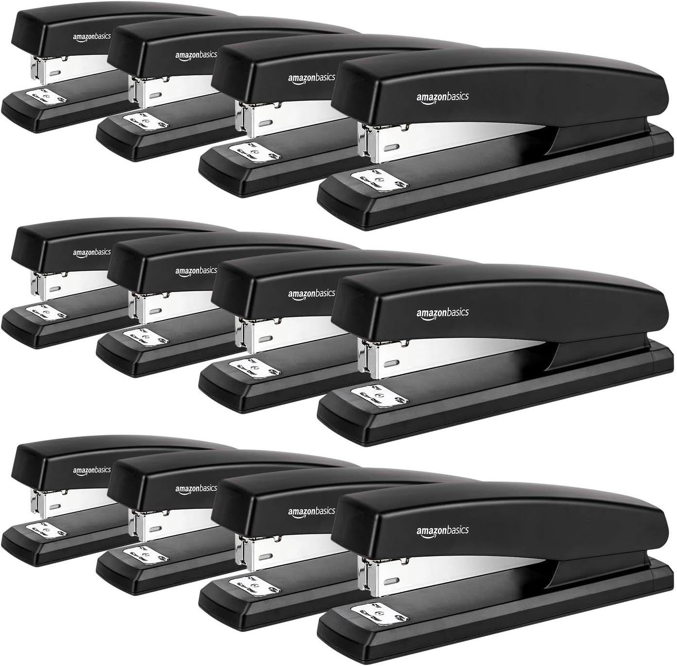Basics 25-Sheet Capacity, Non-Slip, Office Desk Stapler with 1000 Staples, Black - Pack of 12
