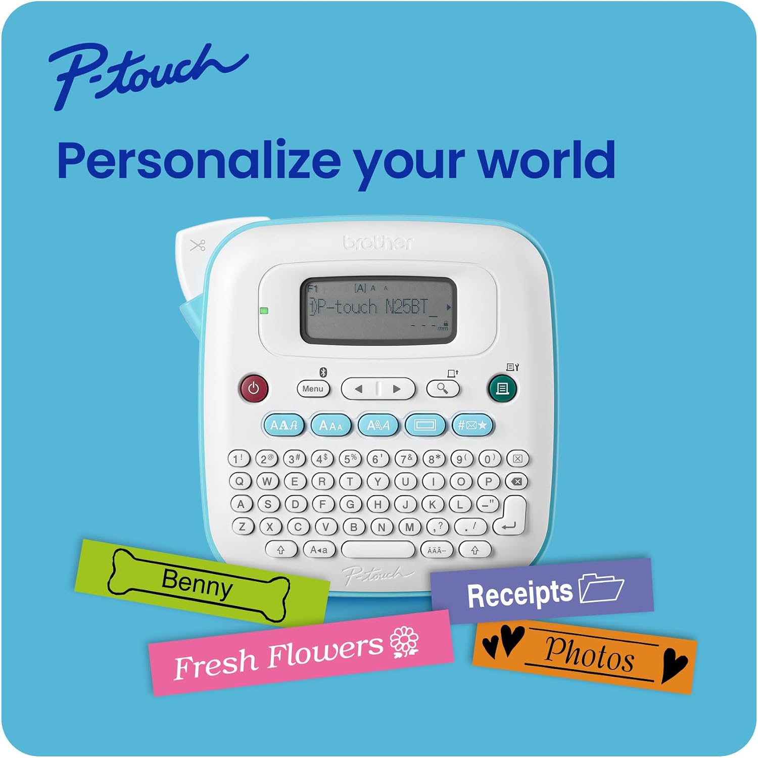P-Touch PT-N25BT Personal Connected Label Maker Machine with Btag Tape, Portable Bluetooth Label Printer, Easy to Use, Multiple Font Styles, User-Friendly for Organizing, Office and Home