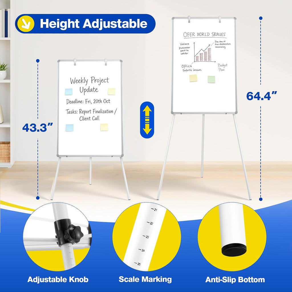Magnetic Whiteboard Easel, 36"x24" | Height Adjustable Flipchart Easel with Stand, Large Aluminium Frame White Board for Office or Teaching at Home & Classroom