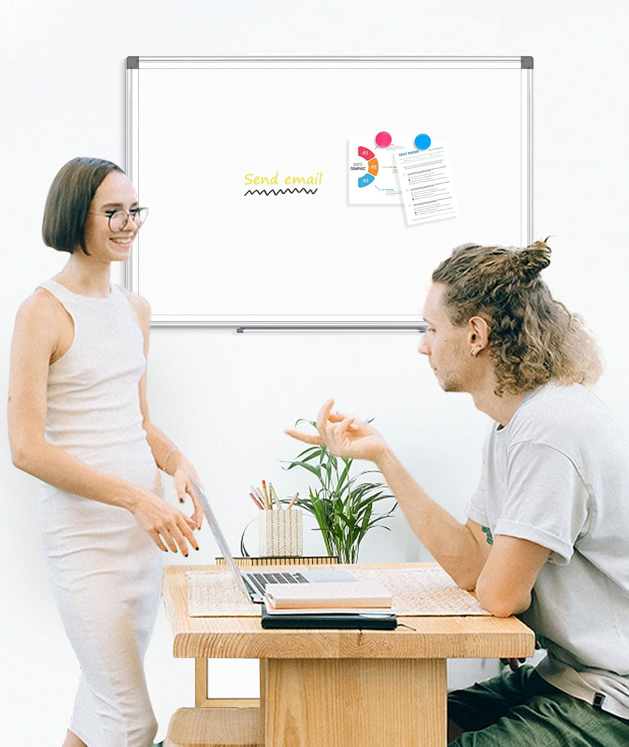 4 Pack Double-Sided Magnetic Aluminum Frame Whiteboard, 24" x 18" | White Board for Wall, Hanging Mounting White Board Dry Erase Board Marker Board for Kitchen, Memo, School, Home, Office