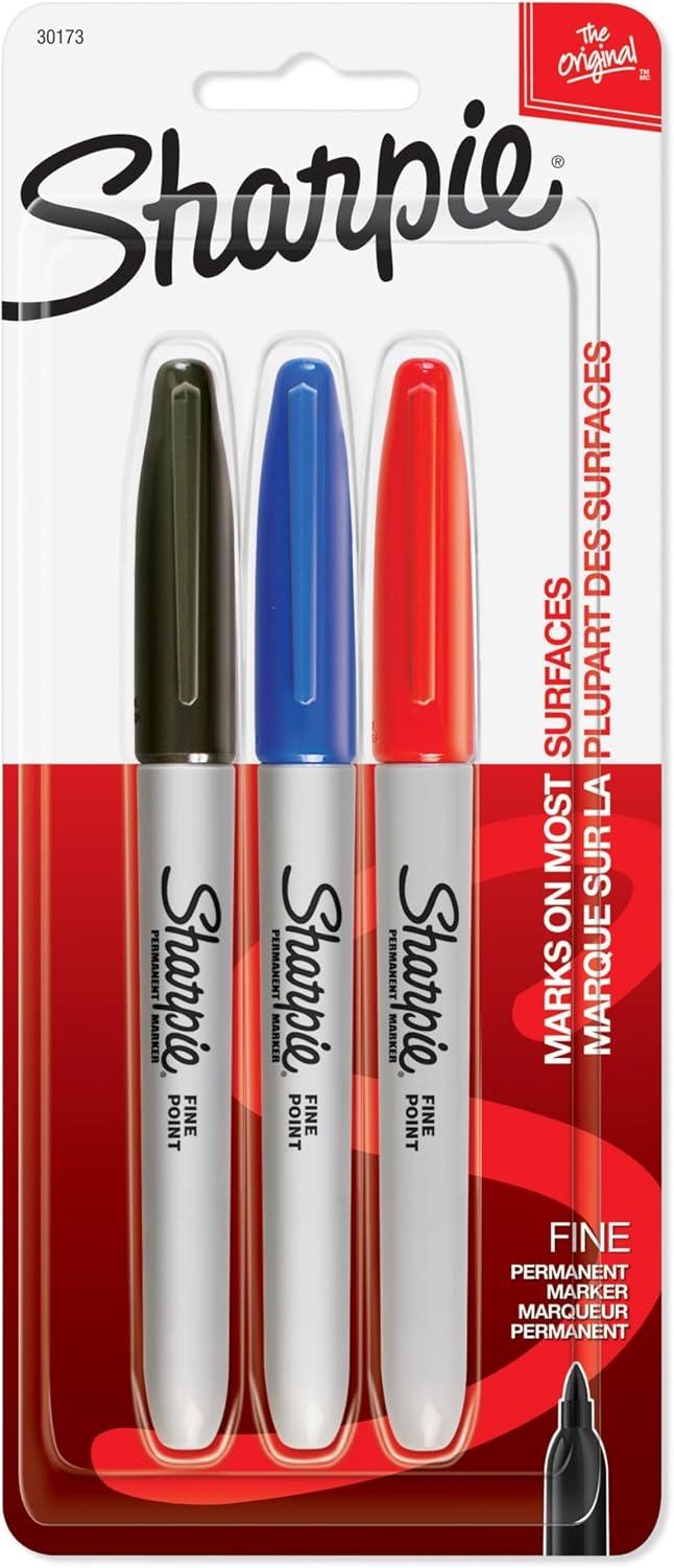 Permanent Markers, Fine Point, Assorted Colours, 3 Count (Pack of 5)