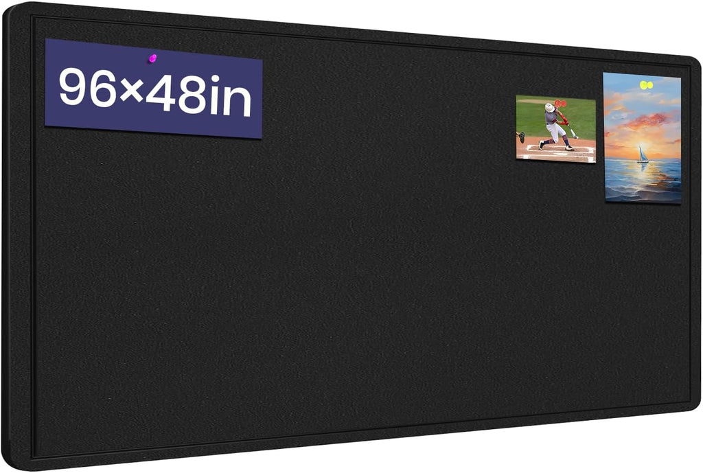 Extra Large Bulletin Board, 96 X 48 inches Cork Board with 30 Pushpin, 8' x 4' Felt Cork Board Notice Pin Board, Self-Adhesive Vision Board Mood Board Foldable Photo Board for Wall - Black