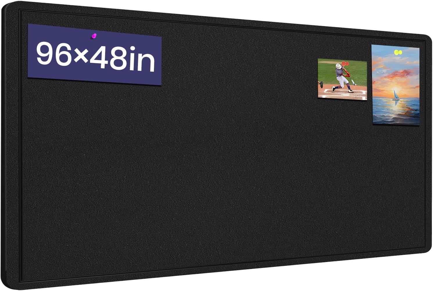 Extra Large Bulletin Board, 96 X 48 inches Cork Board with 30 Pushpin, 8' x 4' Felt Cork Board Notice Pin Board, Self-Adhesive Vision Board Mood Board Foldable Photo Board for Wall - Black